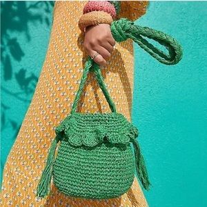 RHODE x Target • green crochet straw paper bucket bag purse NWT $35